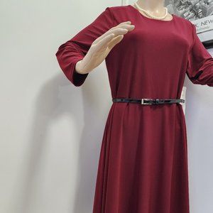 Ralph Lauren, beautiful flare long sleeve belted mahogany dress